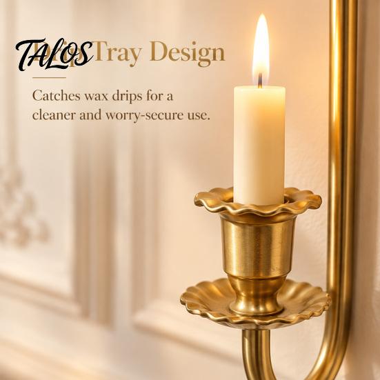 Wall Mounted Candle Holder 2Pcs Holders, Metal French Style Taper Sconces, Retro Home Soft Furnishing Bow with Wax Tray for Living Room Bedroom Dining