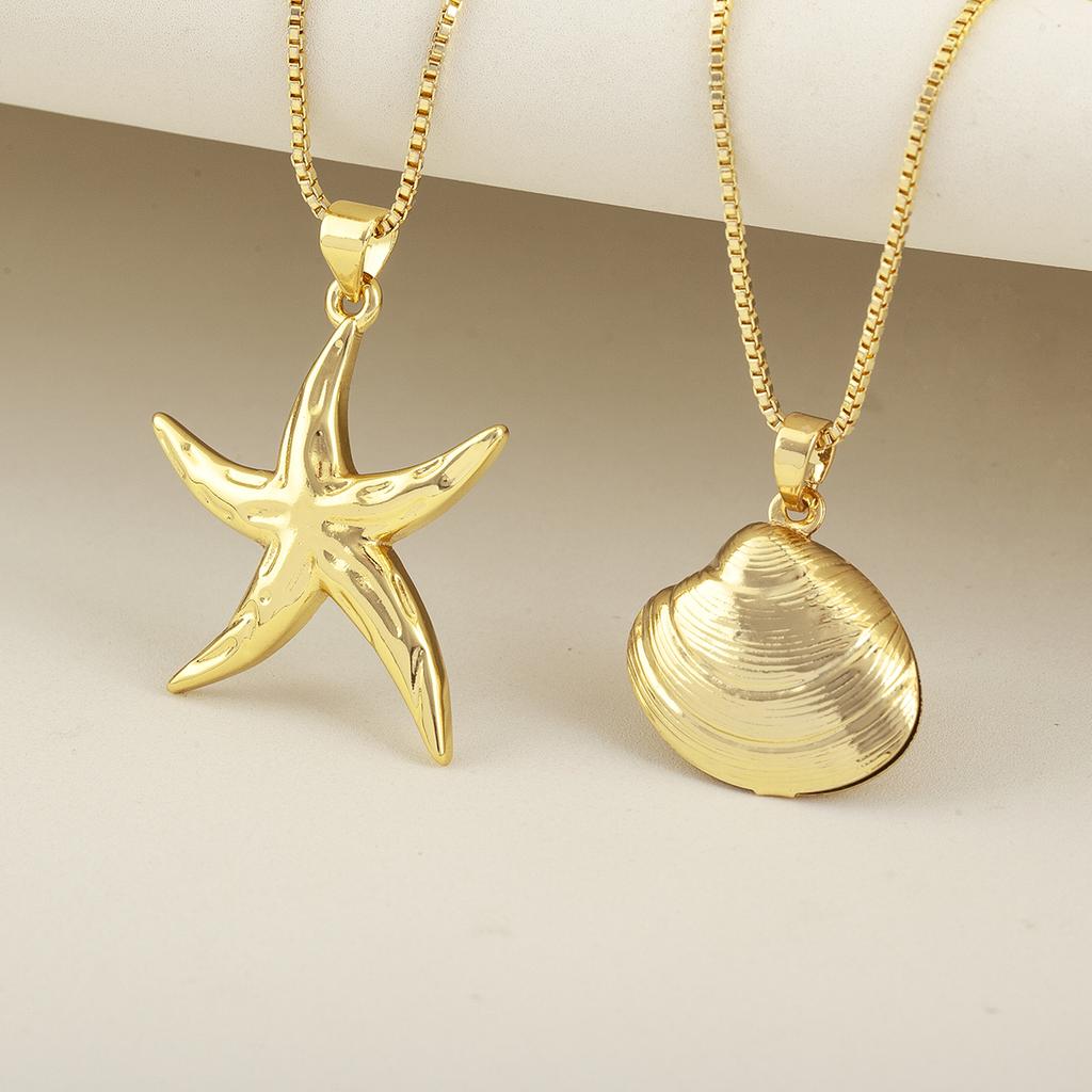 Nidin Classic New Design Starfish/Shell Shape Copper Charm Pendant Necklace For Women Men Simple Style Clavicle Chain Jewelry