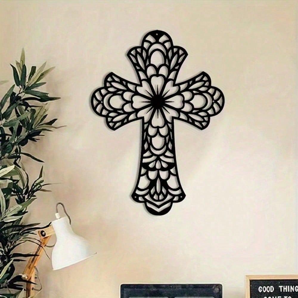 Wrought Iron Cross Wall Decor Vintage Metal Art Sculpture for Home Church Farmhouse Modern Decorative Craft
