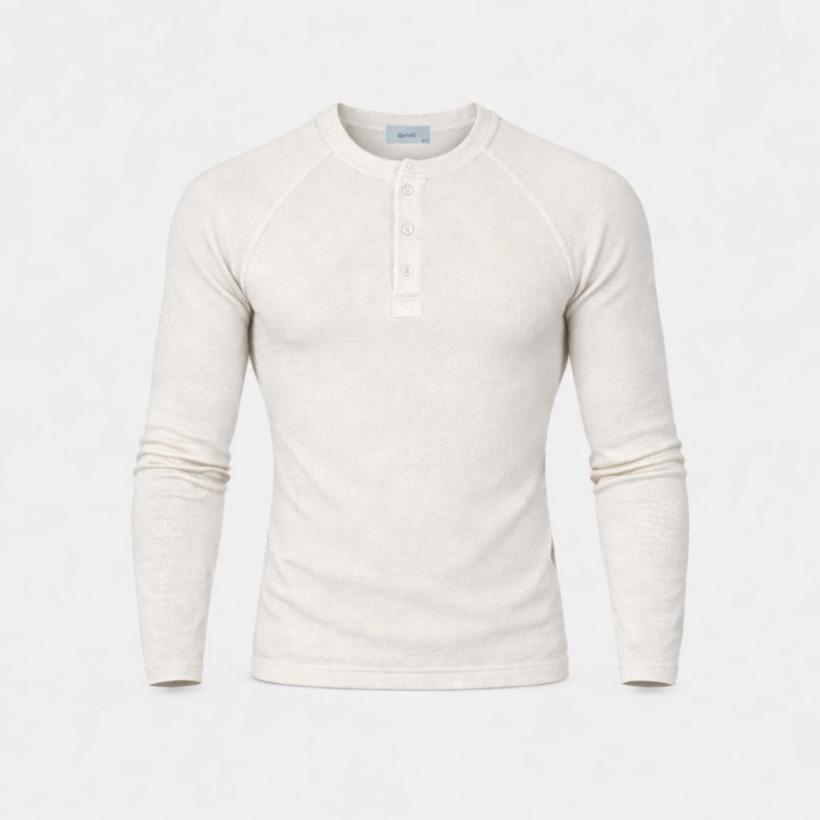 Men Muscle-Fit Ribbed Henley Shirt Slim Fit Black Gray Charcoal Ivory M L Casual