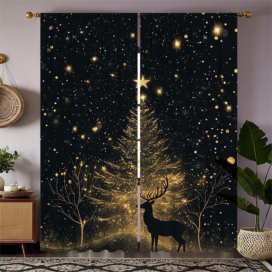 Christmas Tree and Reindeer Print Curtains   Christmas Decorations   Home Decorations   Room Decorations