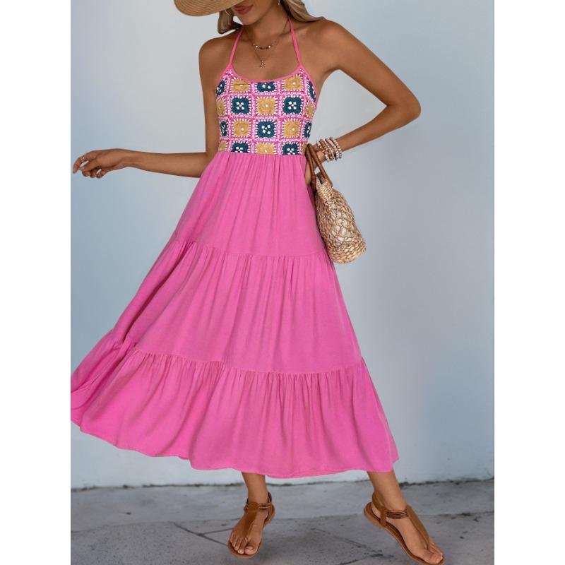 Ärmelloses Kleid mit hängendem Hals und rückenfreiem Rock im süßen und würzigen Stil für Damen im Urlaubsstil mit Rosendruck