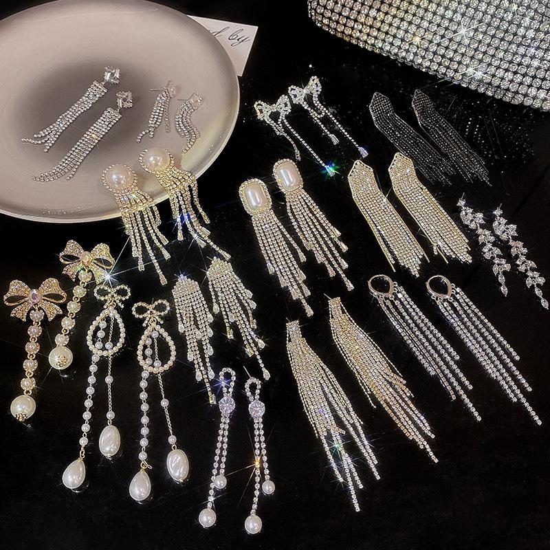 Silver Needle High-end Style Claw Zircon Flowing Tassel Earrings for Women - Light Luxury, Small-Scale, Unique Style Long Earring Set