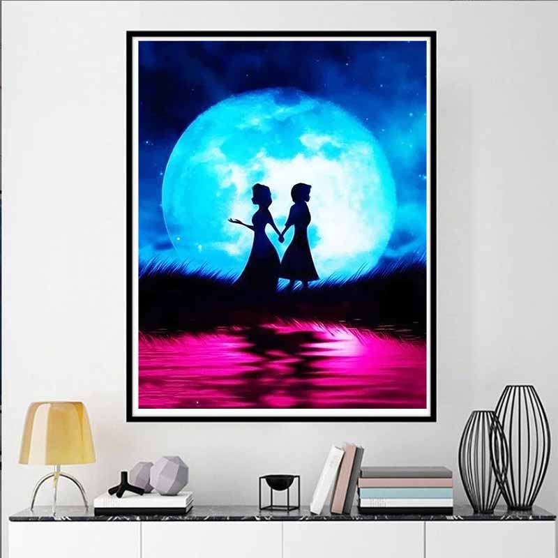 Disney Diamond Painting Elsa and Anna Silhouette Art 5D DIY Rhinestone Diamond Embroidery Cross stitch Home and Wedding Decoration