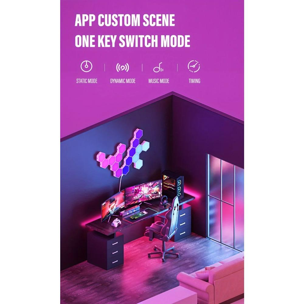 RGB Intelligent Hexagonal Wall Lamp Color-changing Ambient Night Light DYI Shape Music Rhythm APP Control For Game Room Bedroom