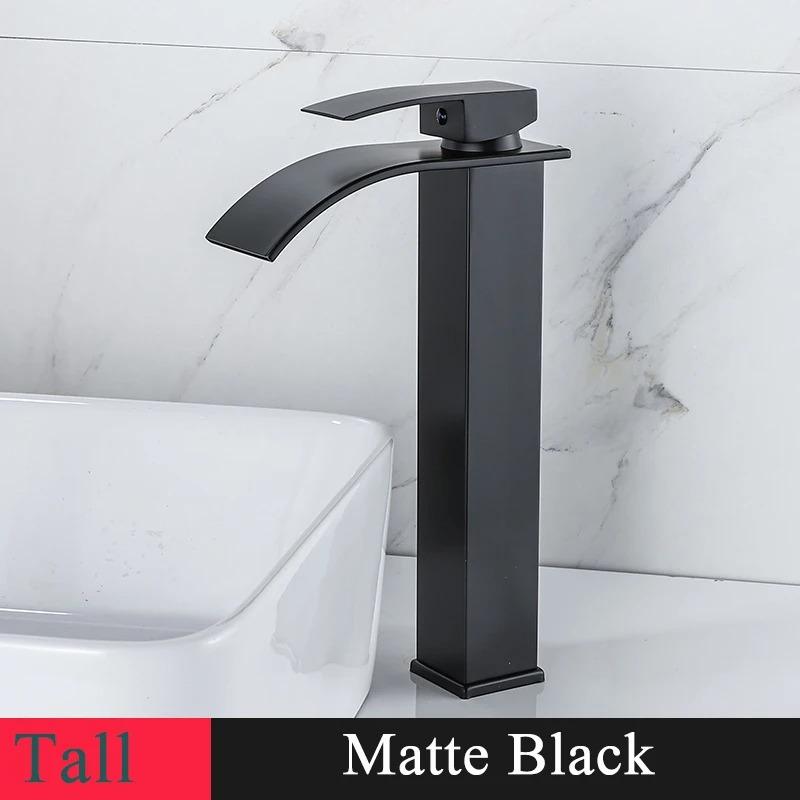 Bathroom Waterfall Basin Faucet Brass Bath Sink Faucet Hot&Cold Water Mixer Vanity Tap Deck Mounted Washbasin Taps