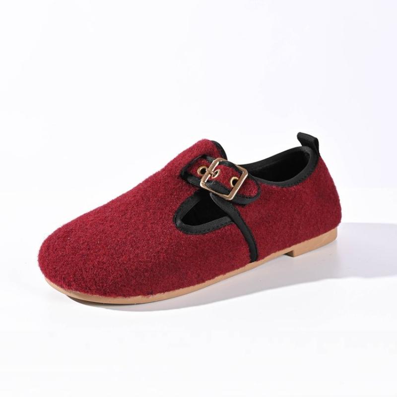 

2024 Autumn Winter New Round Head Flat Buckle Suede Flat heel Comfortable Warm Women s Single Shoes Lager Size Zapatos De Mujer 43 червоний