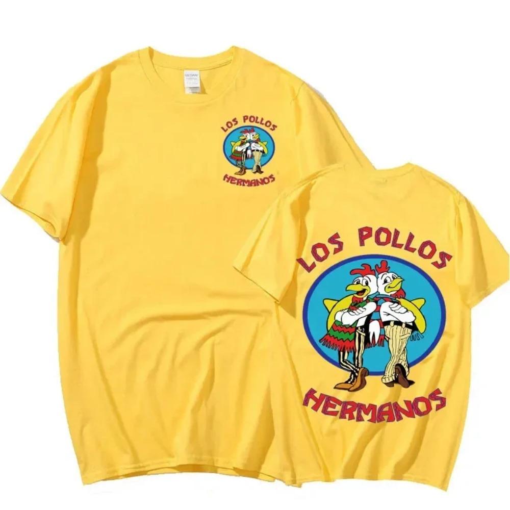 TV-Serie Breaking Bad Los Pollos Hermanos T-Shirts mit doppelseitigem Druck Lustiges Chicken Brothers Herren-Baumwoll-T-Shirt Streetwear