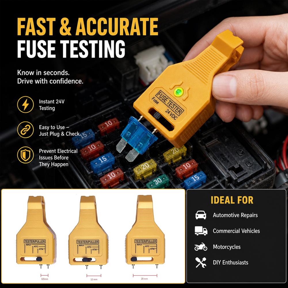 Testeur de fusible de voiture/Extracteur de détection de fusible/Testeur de continuité de fusible/Outil de démontage inspecteur de voiture DC24 universel