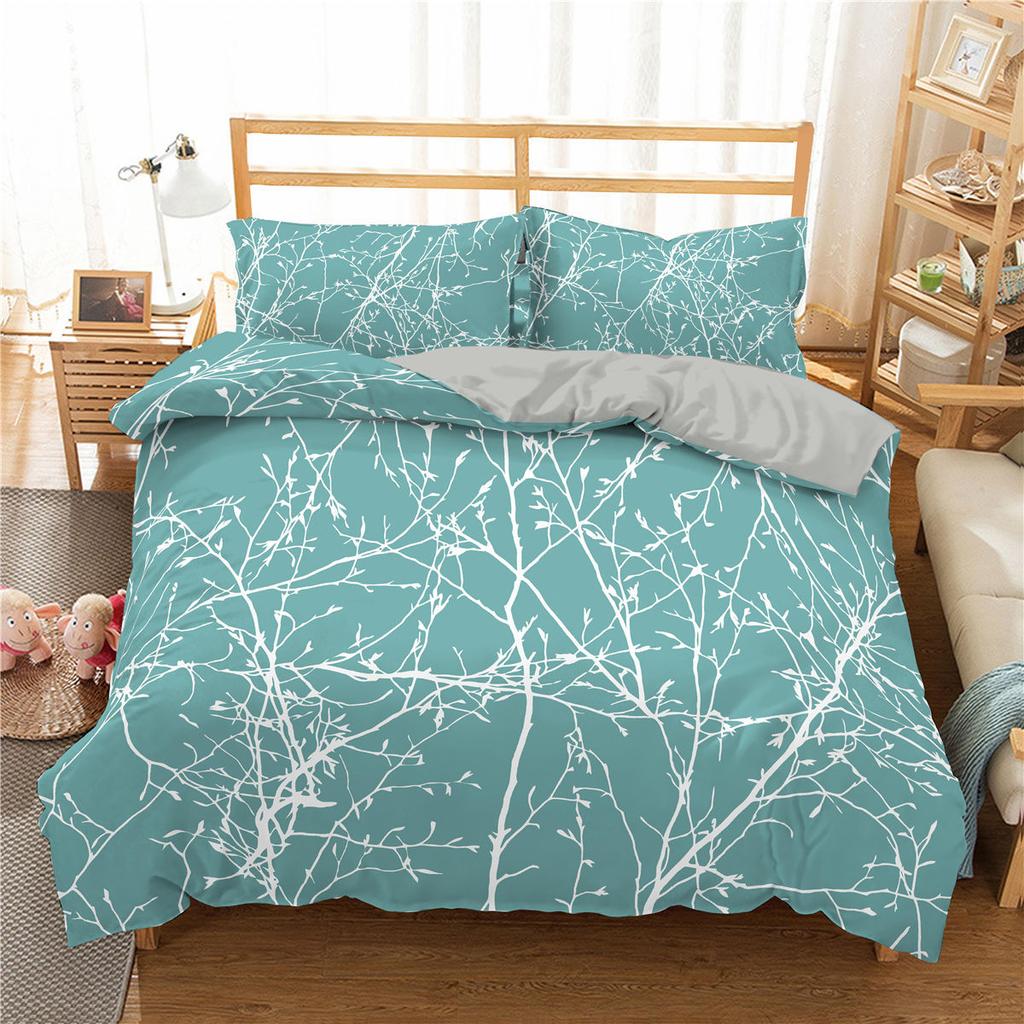 Pflanze Bambus Bettbezug KingQueen Größe Grünes Bambusblatt Zweigmuster Druck Bettwäsche Kollektion Weich 23 Teile Polyester Deckenbezug