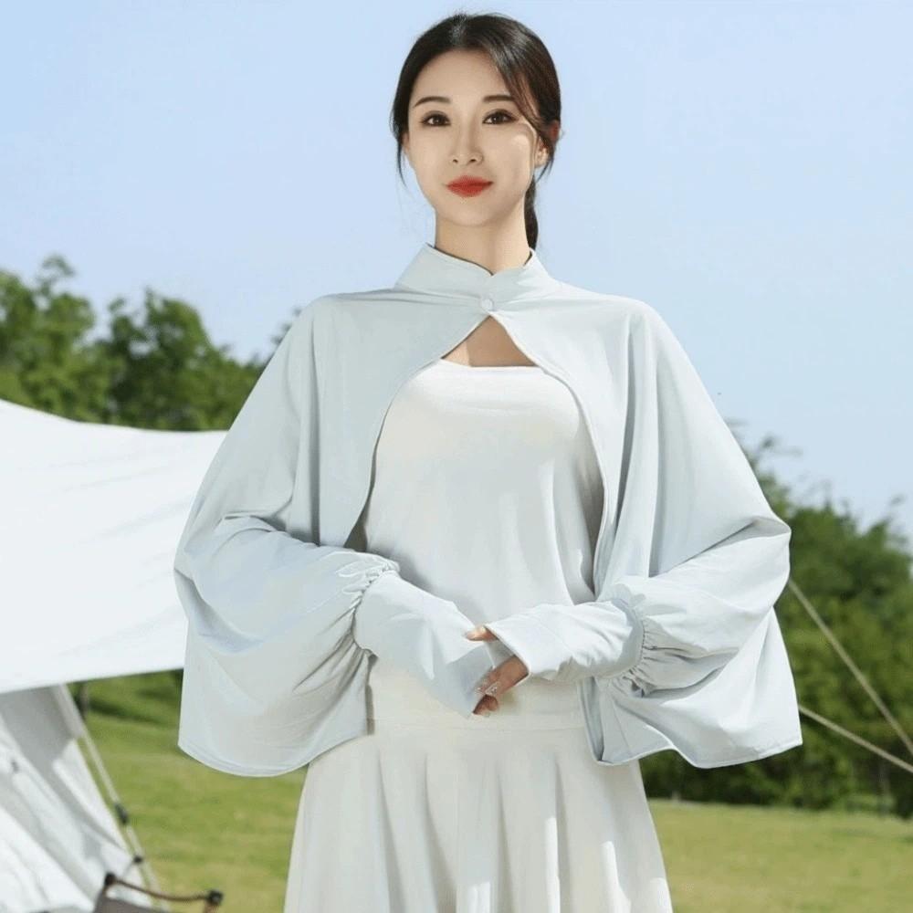 Sweet Solid Color Summer Sunscreen Shawl Sunshade Cloak Thin Ice Silk Cape Arm Sleeves Crop Top Sun Protection Clothing Running