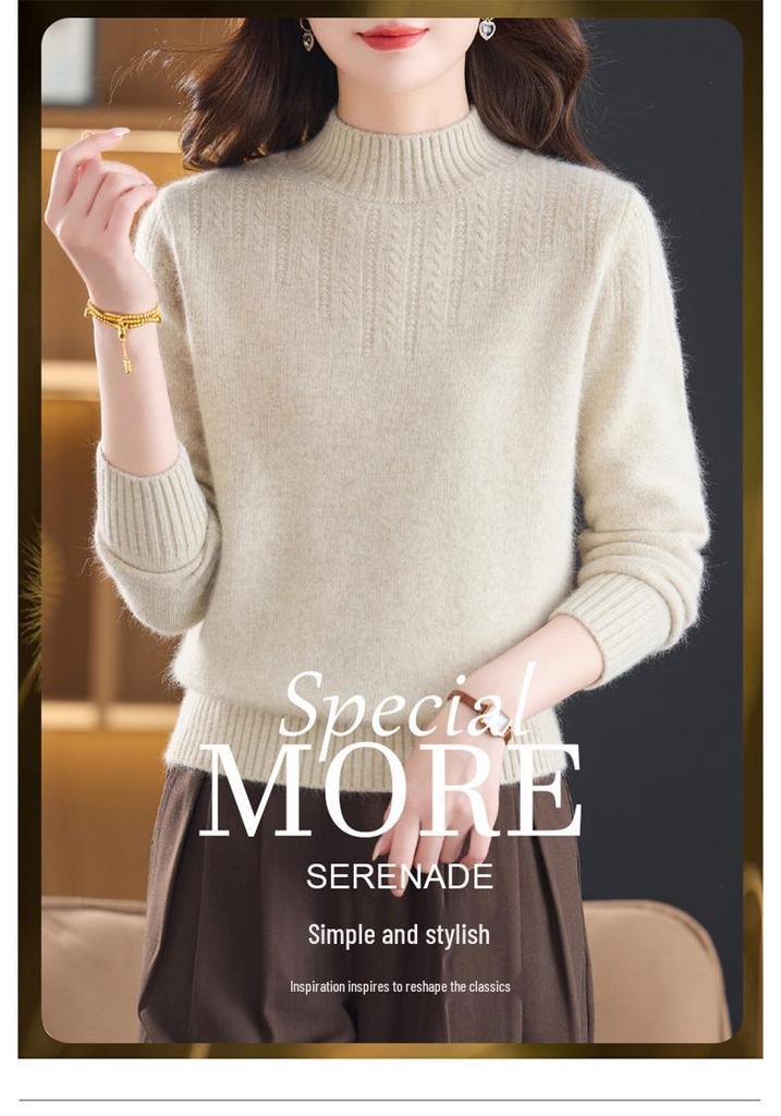 Women's Thickened Cashmere Sweater - Autumn/Winter New Style, Half-High Collar, Warm Wool Base Layer.