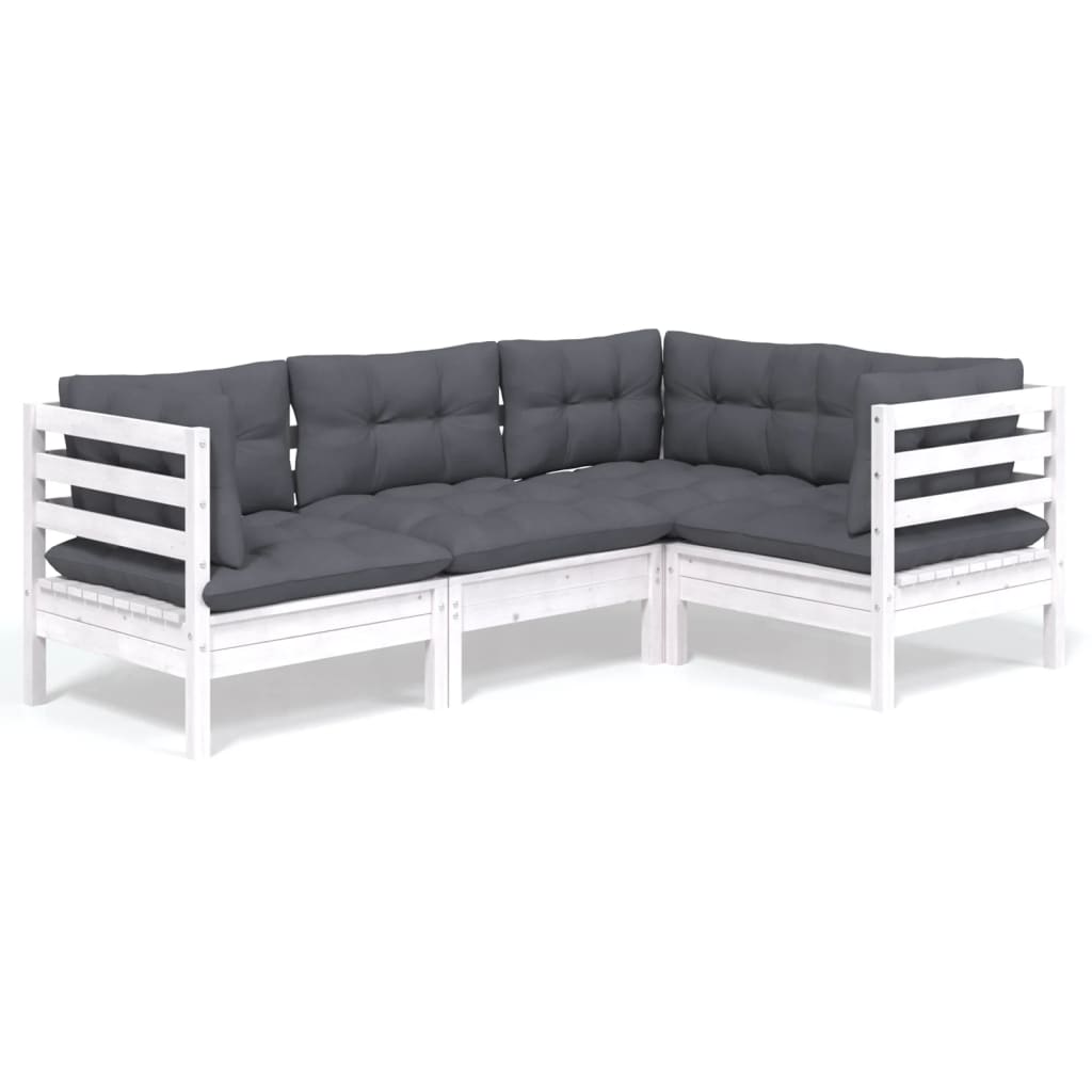 vidaXL 4-tlg. Garten-Lounge-Set mit Kissen Weiß Kiefernholz