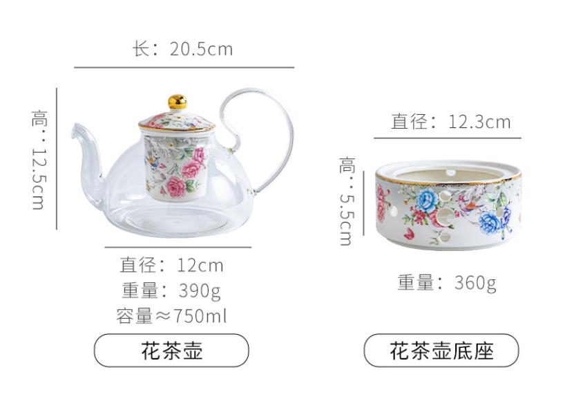 Flower and Bird Ceramic Teapot Kettle Coffee Pots Flower Tea Pot Heating Base Water Bottle Mother Child Pot Afternoon Tea Pots