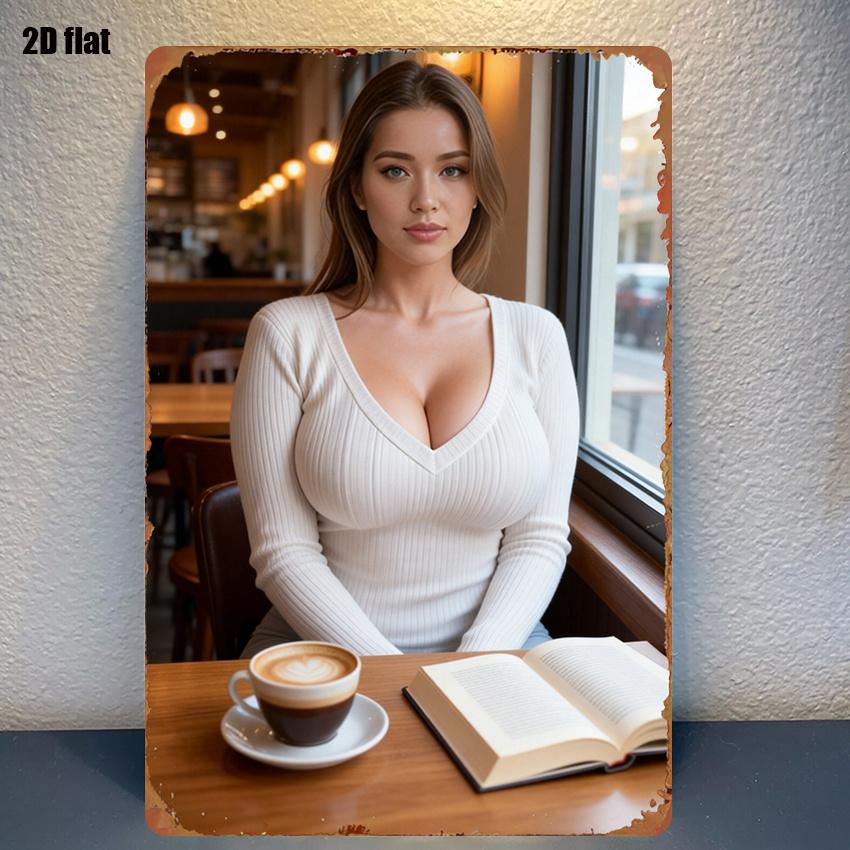 Cozy Girl with Book Metal Tin Sign x Inch Retro Wall Art for Living Room Bedroom Coffee House Decor