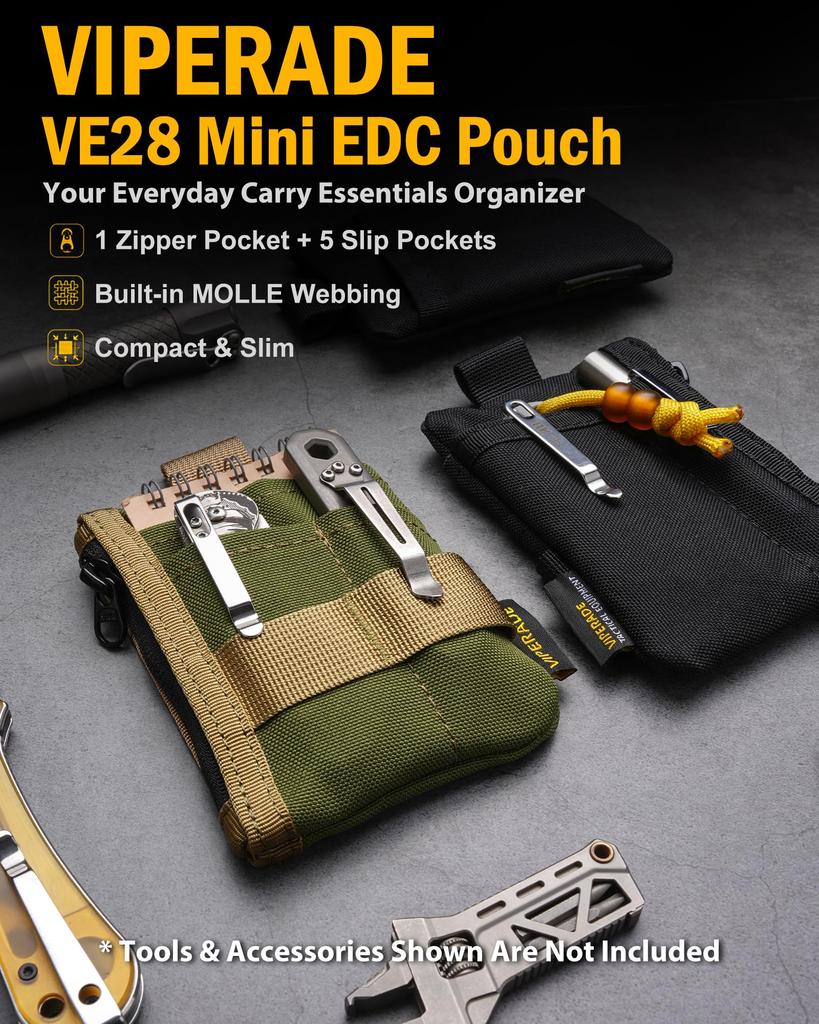 VIPERADE VE28 EDC Pouch 500D Compact EDC Pocket Organizer Molle Expandable Tool Storage Bag Small Coin Army Knife Pocket Pouch 6-in-1 Purse/Card
