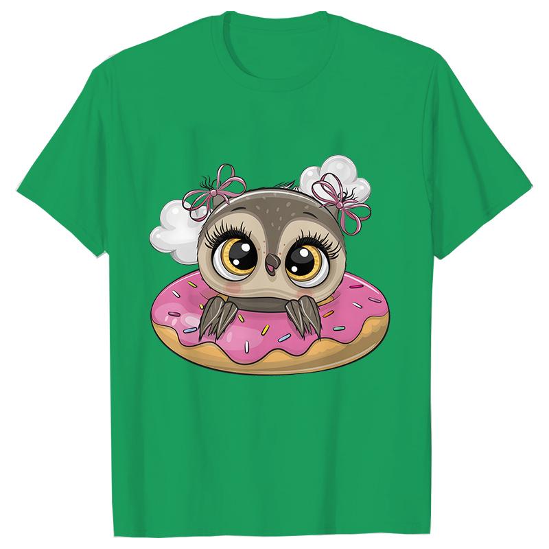 T-shirts for Women Harajuku Ulzzang Kawaii Tees Clothes Women Cartoon Owl with Donut Tops T Shirt Female Girls T-Shirt Clothes