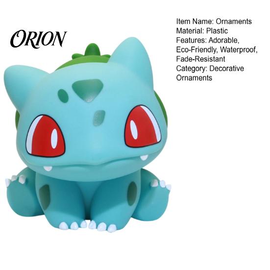 Bulbasaur-Shaped Resin Ornament Cute Figurine, Classic Cartoon Collectible Statue with Red Eyes Green Versatile Home Decorative Item Back, Stable