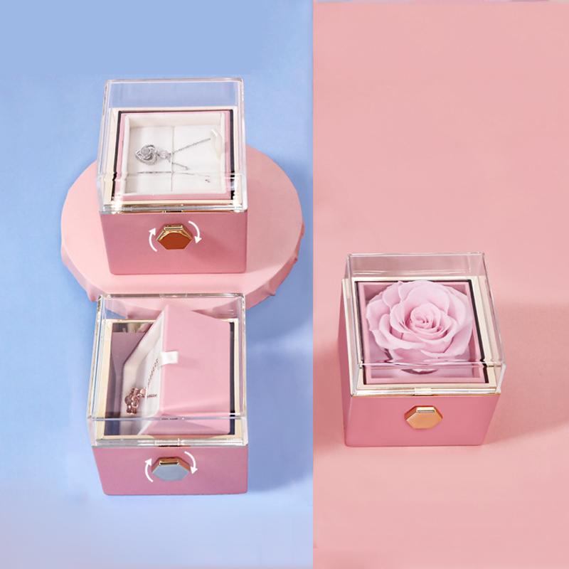 Rotating Rose Gift Box Acrylic Ring Necklace Flower Jewelry Box For Girlfriend Mother 2026 Hot Sale Christmas Romantic Gifts