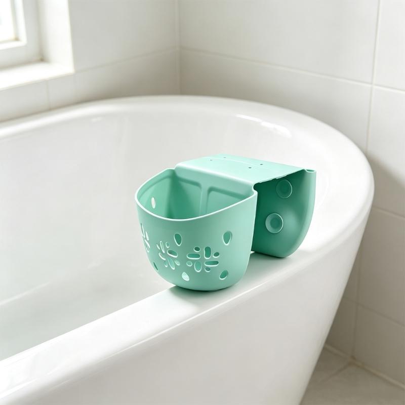 Tubside Bath Storage Basket, Perforated Plastic Bathroom Basket for Drainage and Direct Access Bath Item Holding Area