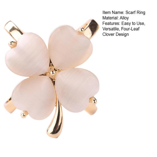 Anello Fermascarpe Quadrifoglio Anello Portascarpe Elegante con Pietra Occhio di Gatto Artificiale per Sciarpe, Foulard, Camicie da Donna