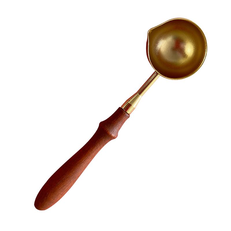 Wax Melting Spoon Exquisite Retro Compact Portable Wax Sealing Stamp Melting Spoon with Wooden Handle Gold