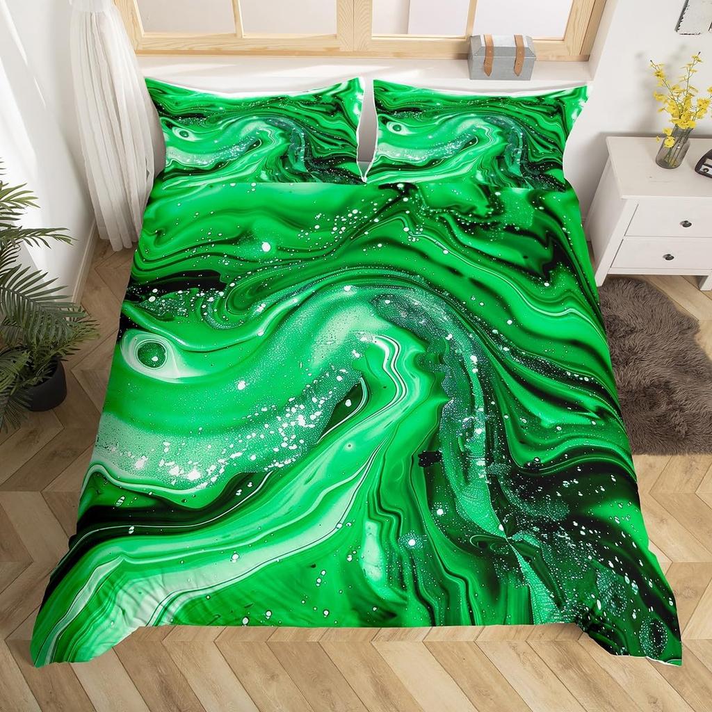 Green Marble Duvet Cover Twin King Marbling Texture Bedding Set Foil Print Glitter Comforter Cover Modern Abstract Art Bed Cover
