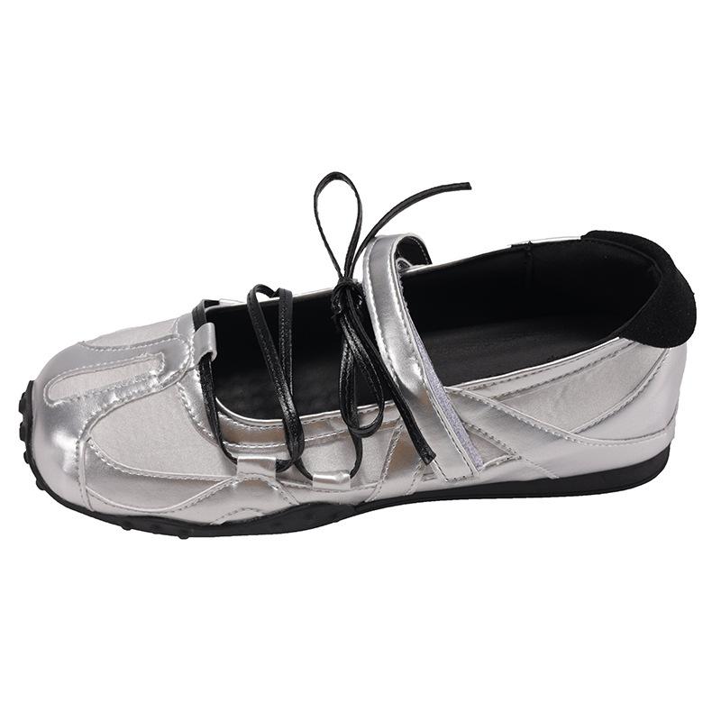 Silver retro flat bottom shallow mouth inner height increase German training shoes women's summer 2025 new ballet Mary Jane single shoes
