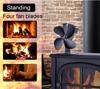 4 Blade Heat Powered Stove Fan Black Fireplace Fan Komin Log Wood Burner Eco Friendly Quiet Fan Home Efficient Heat Distribution