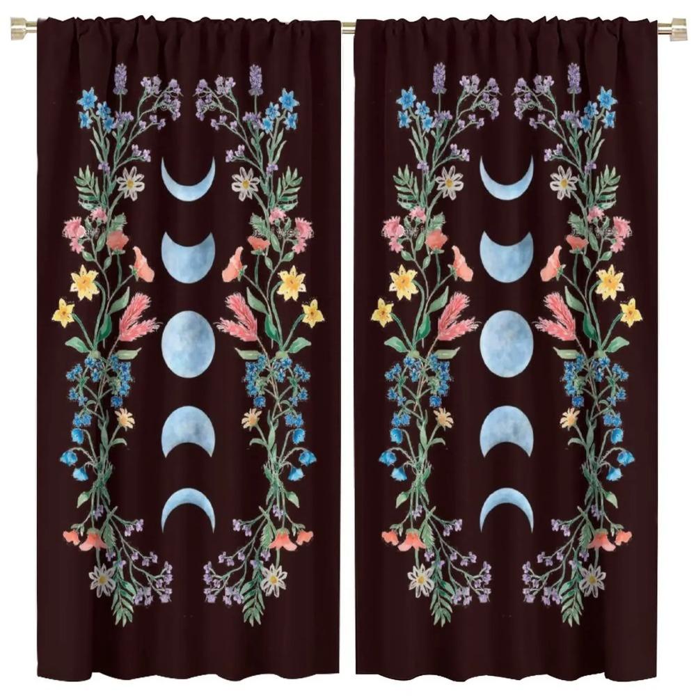 2pcs Sun Moon Curtain Constellation Window Curtains Gothic Boho Mandala Curtains For Living Room, Bedroom, Kitchen, Home Decor