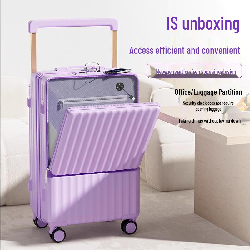 Front-Opening Carry-On Luggage with Wide Pull Rod 24-inch