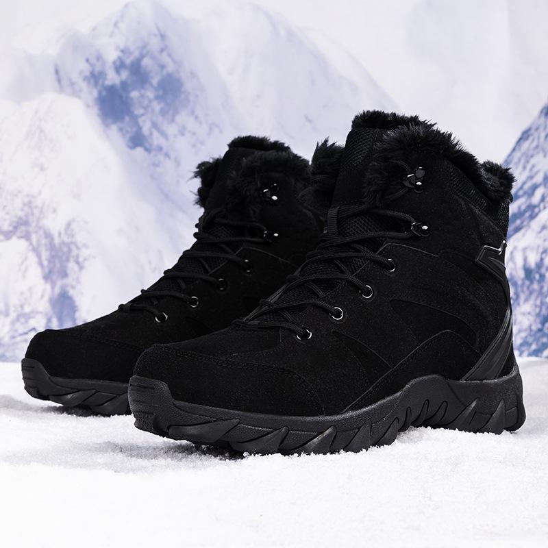 Men's Large-Size Outdoor Snow Hiking Boots - Military Combat Style, Plus Velvet, Warm, High-Top Field Boots