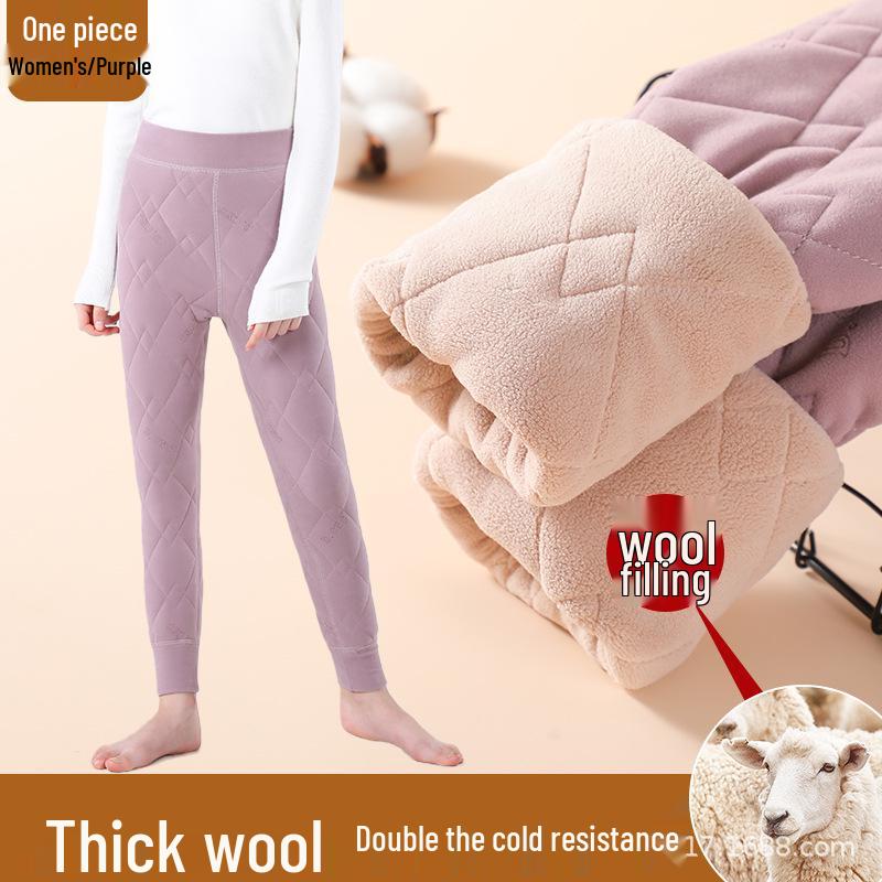 Girls' Winter Thermal Pants: Cotton Inner Layer, Fleece-Lined Wool, Perfect for School Uniforms, Sizes Small to Large.