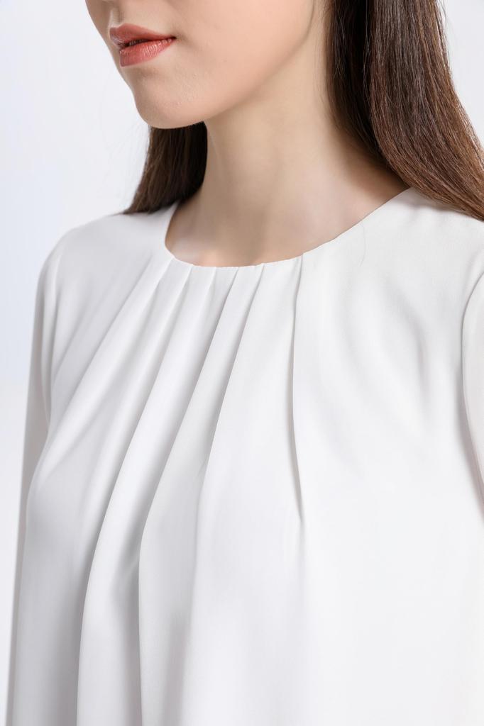 FRÜHLINGSSISON Langarm Chiffonbluse mit Falten und gefüttert Perfekt für und Perfekt für eine schlankmachende Größe M Damen Oberteil, Büro, Business, Pendeln,