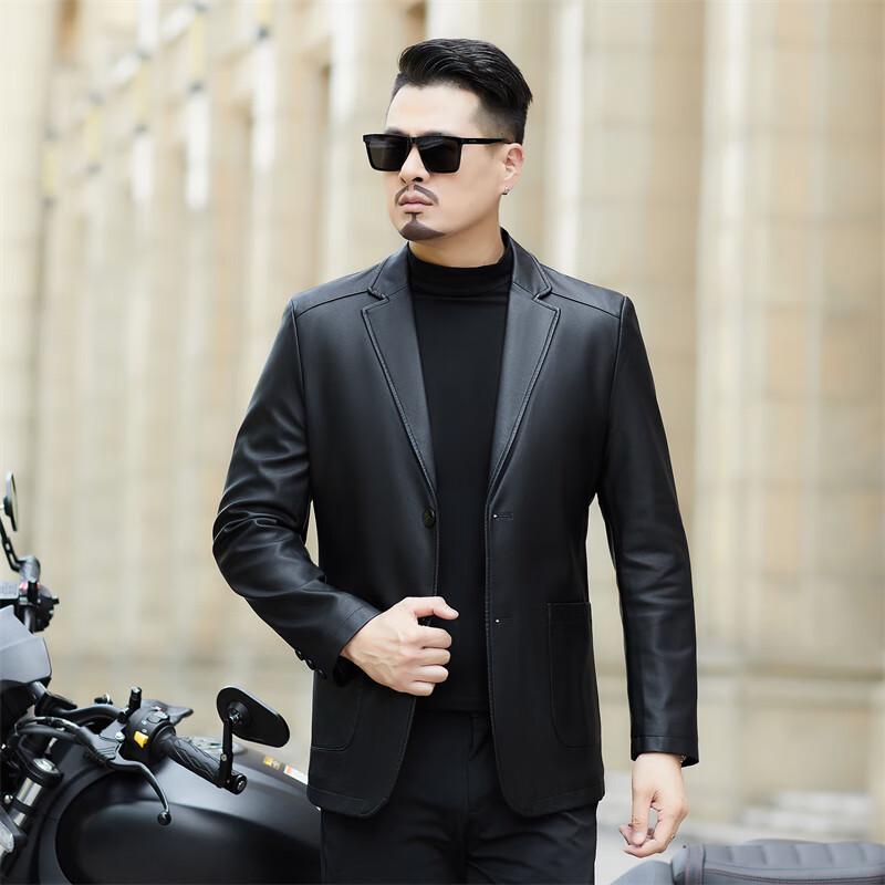 Herren Slim Fit Kragen Kunstlederjacke