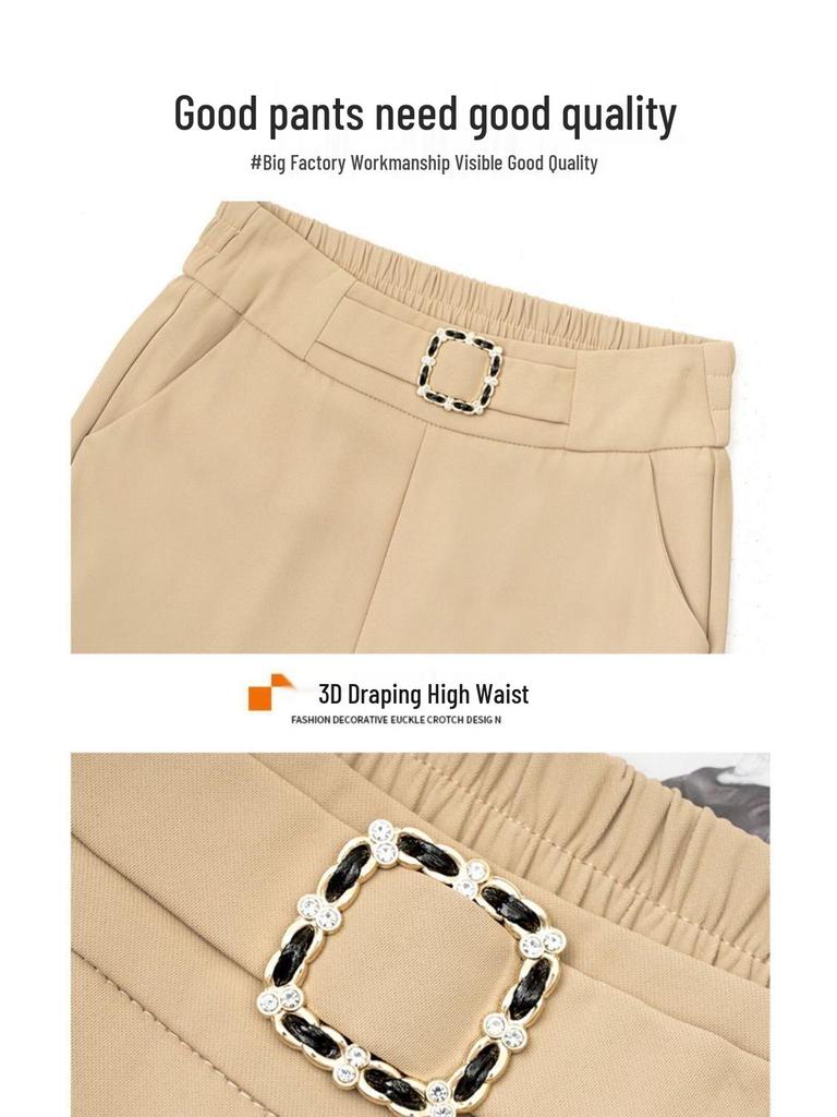 Women's Spring/Summer High Waist Elastic Wide Leg Pants - Slimming, Loose, Straight Leg, Casual Drapey Fit