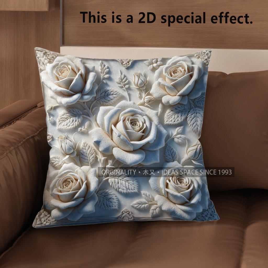 2D Vintage Rose Floral Throw Pillow Covers Pattern Cushion Cover Suitable For Sofa Bedroom Car Pillow Cover