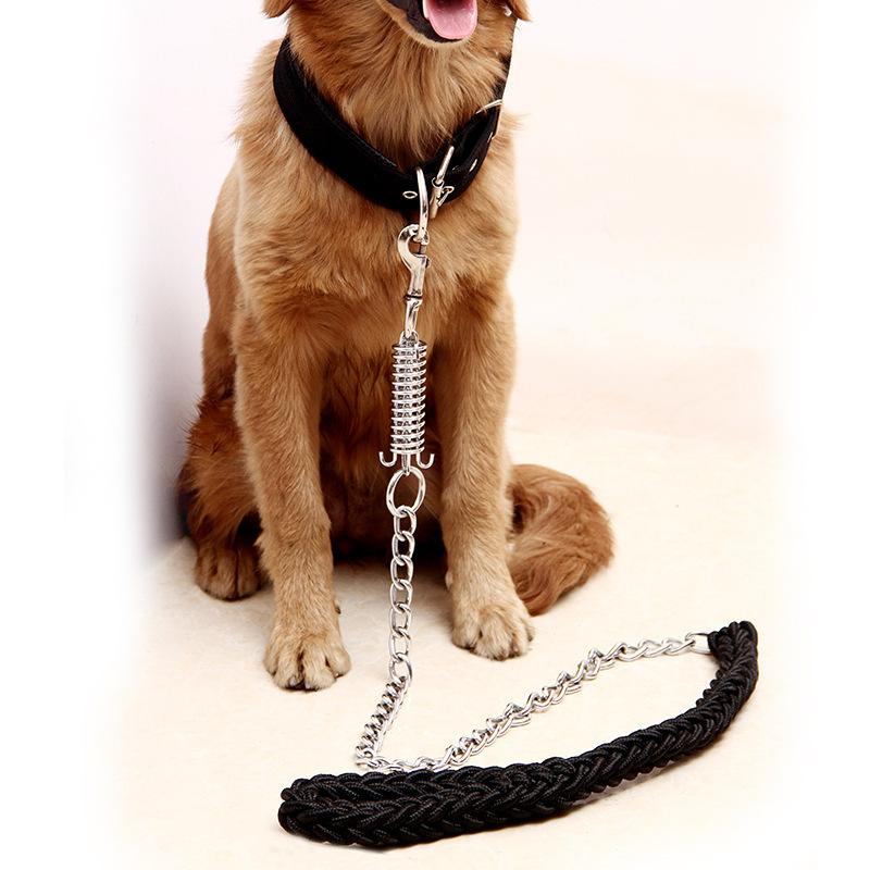 Large Dog Leash Dog Chain Anti-bite Punch Golden Retriever Alaska Collar Medium Large Dog Dog Leash Iron Chain