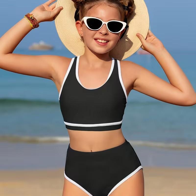 

Summer Children High Elasticity Tank Top Swimsuit Girls Swimsuit Skirt Beachwear Kids Swimsuit Set 160 чорний