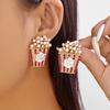 Cute Rhinestone Beaded Popcorn Stud Earrings for Women Exquisite Imitation Pearl Food Creative Earring Holiday Party Zircon