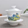 Jinge Dehua White Porcelain Gongfu Tea Set, Qianli Jiangshan Design