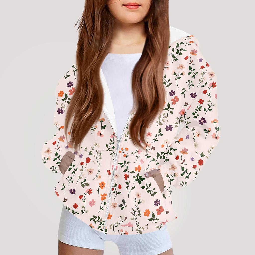 Kinder Mode Bedrucktes Langarm Kapuzensweatshirt Mädchen Hoodie Jacke