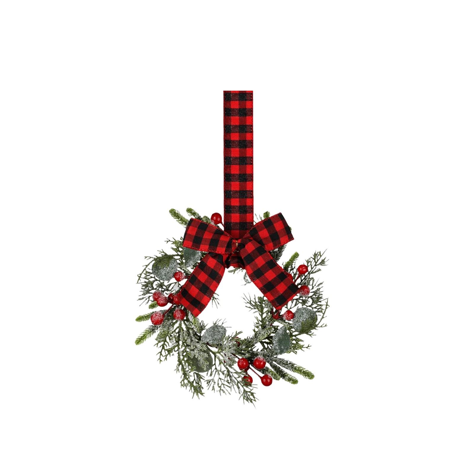 

Christmas Kitchen Cabinet Wreaths With Plaid Bow Ribbon Hanging Cabinet Doors Wreaths Decorative For Kitchen Window Outdoor Indoor Holiday Decor One Size