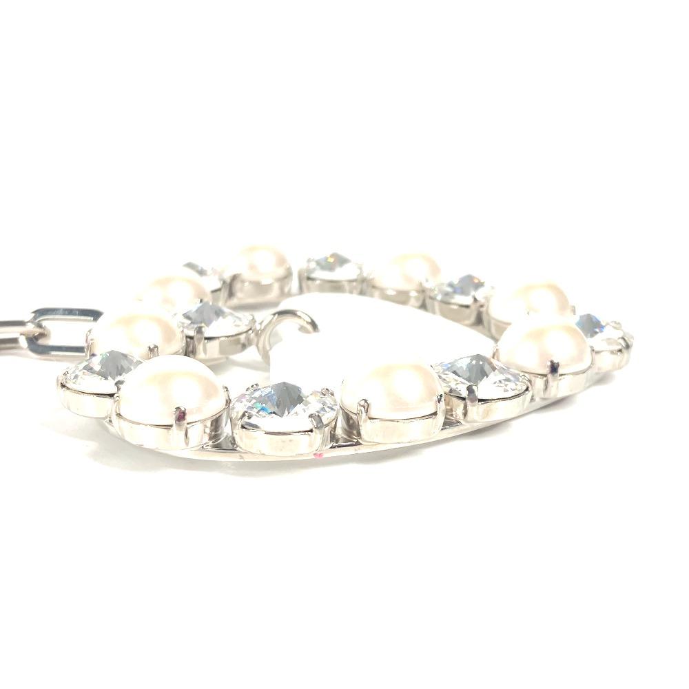 MIUMIU Rhinestone heart Bag Charm Key Holder Metal Silver