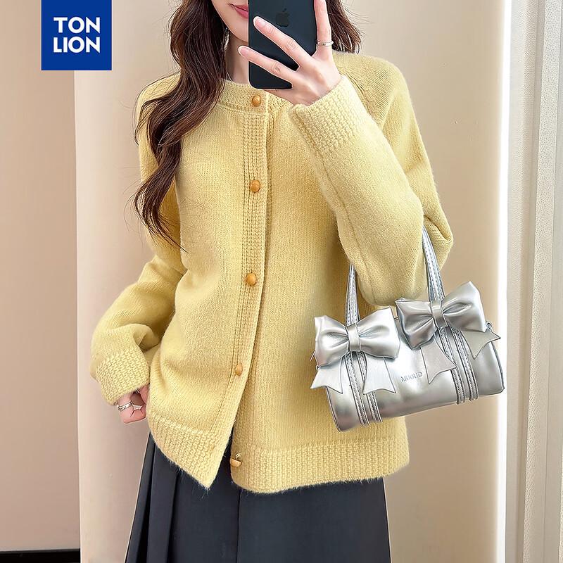 TonLion Women's Cable Knit Round Neck Cardigan