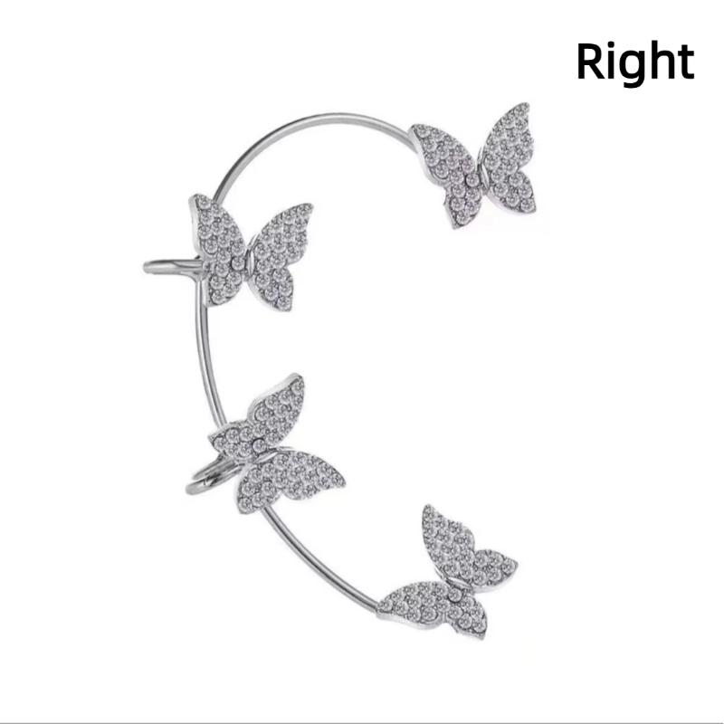 Women Butterfly Earrings Fashion Zircon Ear Hook Clip-On Cartilage Non-Pierced Earrings