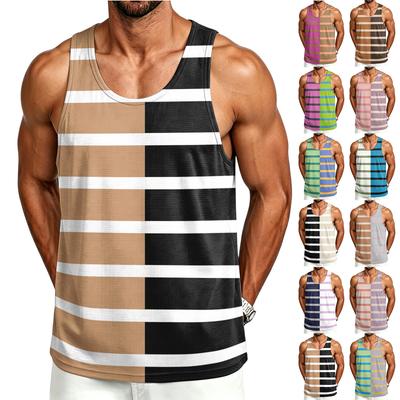 Męski Casualowy Tank Top Sportowy Outdoor Paski Bez Rękawów Okrągły Dekolt Letnia Koszulka Fitness Treningowa