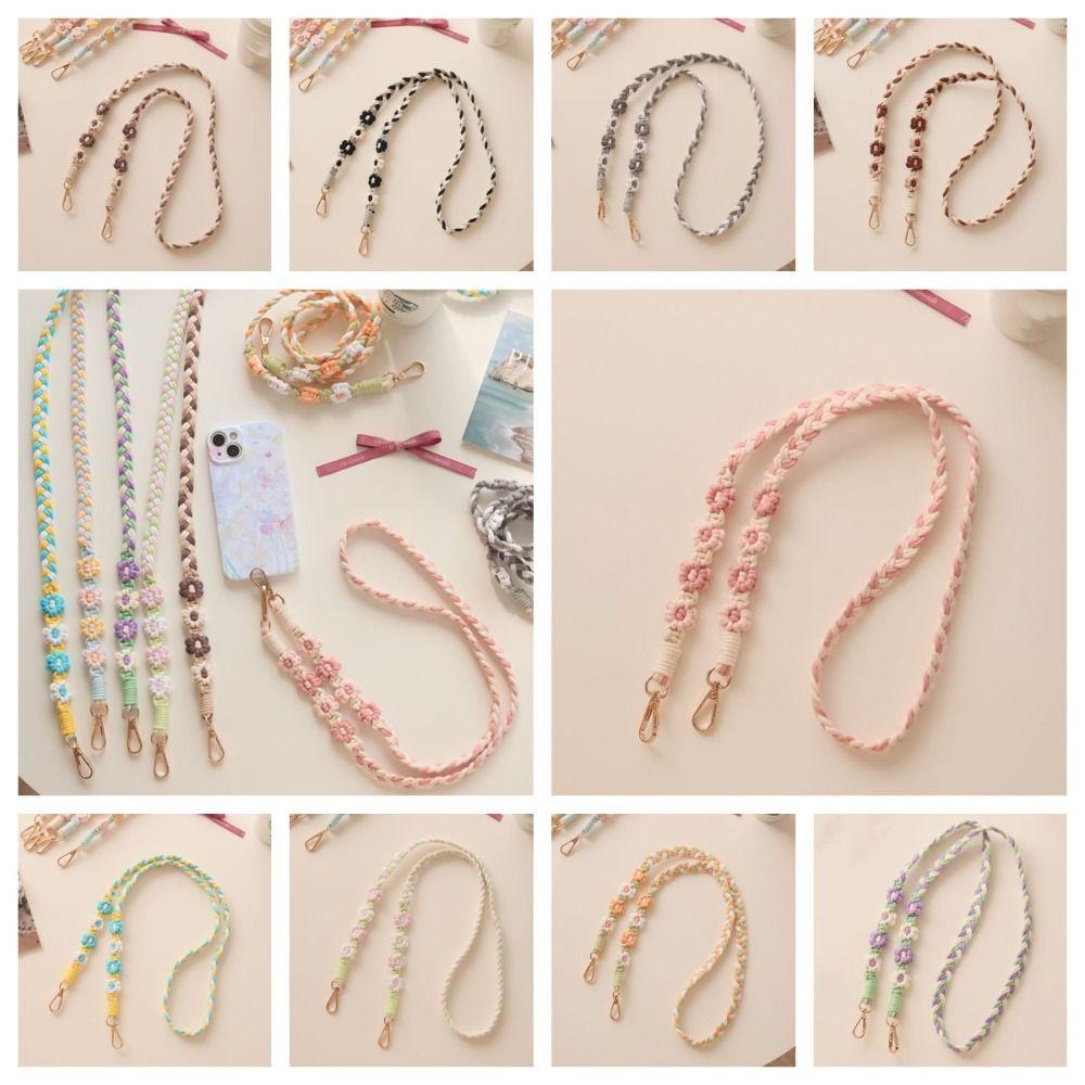 Handmade Flower Woven Chain Lanyard Anti-Lost Woven Daisy Flower Hanging Chain Pendant Exquisite Trinket Bag Braided Rope Girls