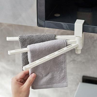 Punch-free 3 Bar Towel Rack Plastic Swivel Towel Holder Cabinet Fixed Towel Rack  Kitchen