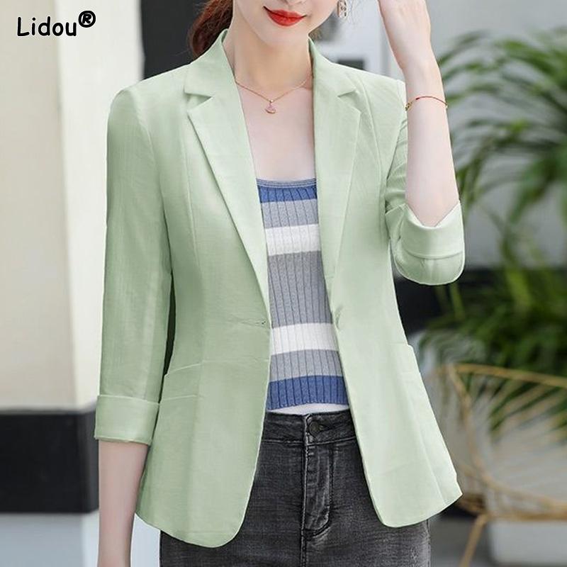 Women's Clothing Notched Capable Office Lady Blazers Pocket Button Formal Skinny Fashion Intellectual Simplicity Spring Autumn
